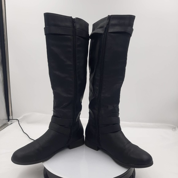 Just Fab Ardera Black Faux Leather, Buckle Straps Inside zip knee high boots 7 - Picture 5 of 9